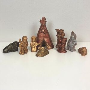 Vintage Handmade Ceramic Native American Children Nativity Set 9 Pieces